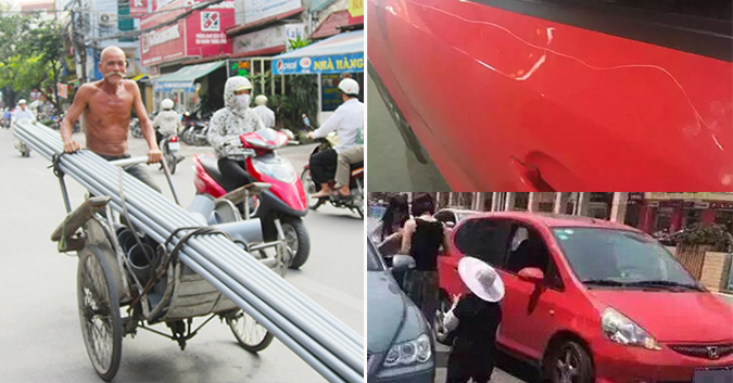 Cụ già đạp xích lô làm xước ô tô của cô gái, cô tìm đến tận nhà..