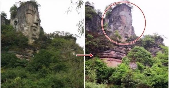 Trung Quốc dùng xi măng ‘lắp phẳng’ mặt tượng Phật trên vách núi